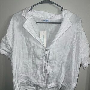 Dreamers White Textured Tie-Front Blouse